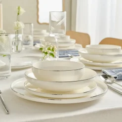 Karaca Tafelservice Für 12 Personen-Red Carpet Collection Stream Bone Merope 53-teiliges 12-Personen Geschirrset Platin Platın