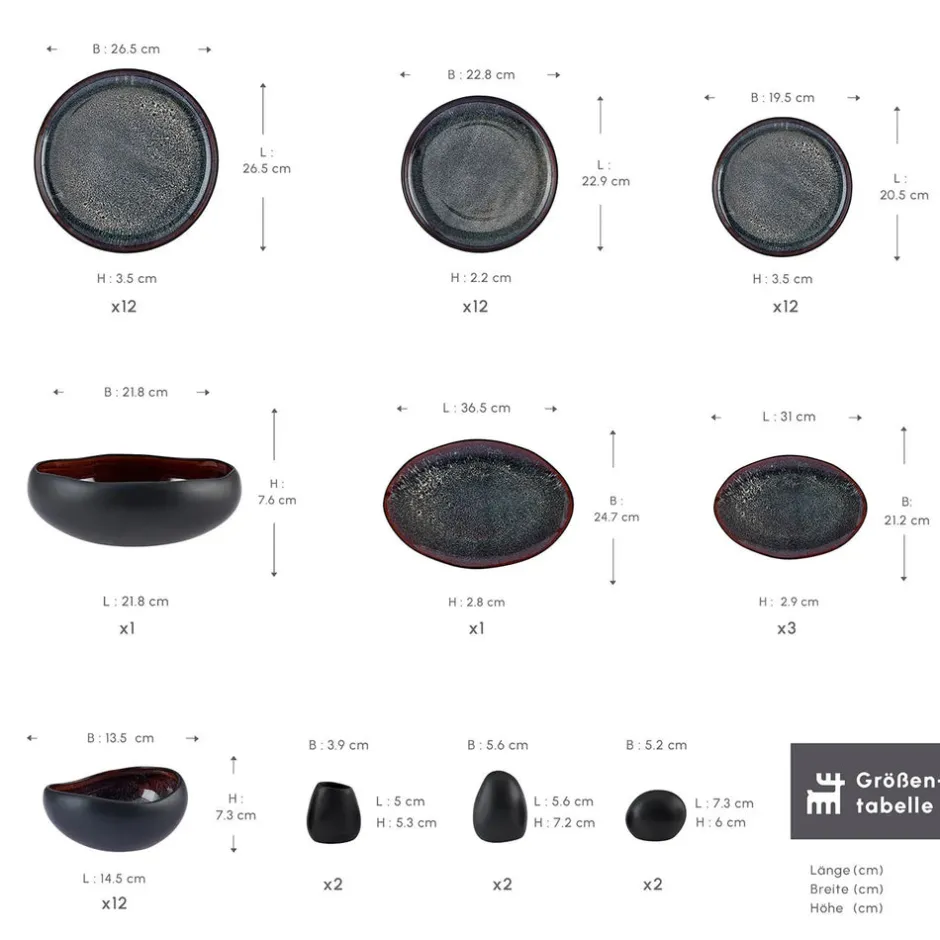Karaca Tafelservice Für 12 Personen-Red Carpet Collection Streamline Galactic Stoneware Geschirrset 12 Personen Schwarz, 59 Teilig Schwarz01