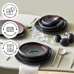 Karaca Tafelservice Für 12 Personen-Red Carpet Collection Streamline Galactic Stoneware Geschirrset 12 Personen Schwarz, 59 Teilig Schwarz01