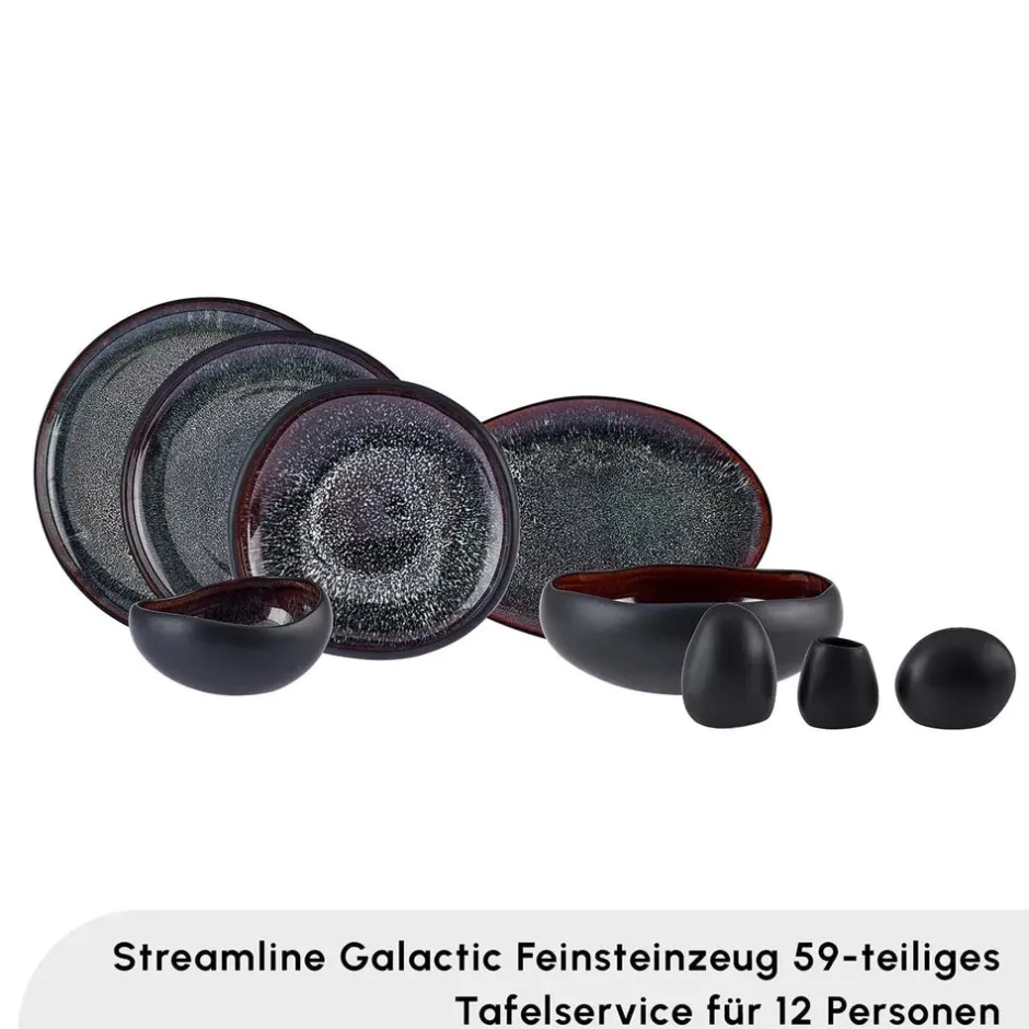 Karaca Tafelservice Für 12 Personen-Red Carpet Collection Streamline Galactic Stoneware Geschirrset 12 Personen Schwarz, 59 Teilig Schwarz01