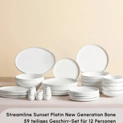 Karaca Tafelservice Für 12 Personen-Red Carpet Collection Streamline Sunset Platinum 59-teiliges Geschirr für 12 Personen Platın