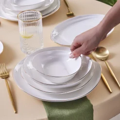 Karaca Tafelservice Für 12 Personen-Red Carpet Collection Stream Bone Yakamoz 59-teiliges 12-Personen-Geschirrset Gold