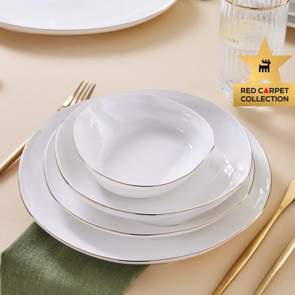 Karaca Tafelservice Für 12 Personen-Red Carpet Collection Stream Bone Yakamoz 59-teiliges 12-Personen-Geschirrset Gold