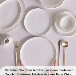 Karaca Tafelservice Für 12 Personen-Red Carpet Collection Streamline New Hole Geschirrset, 59 Teilig, New Generation Bone Gold