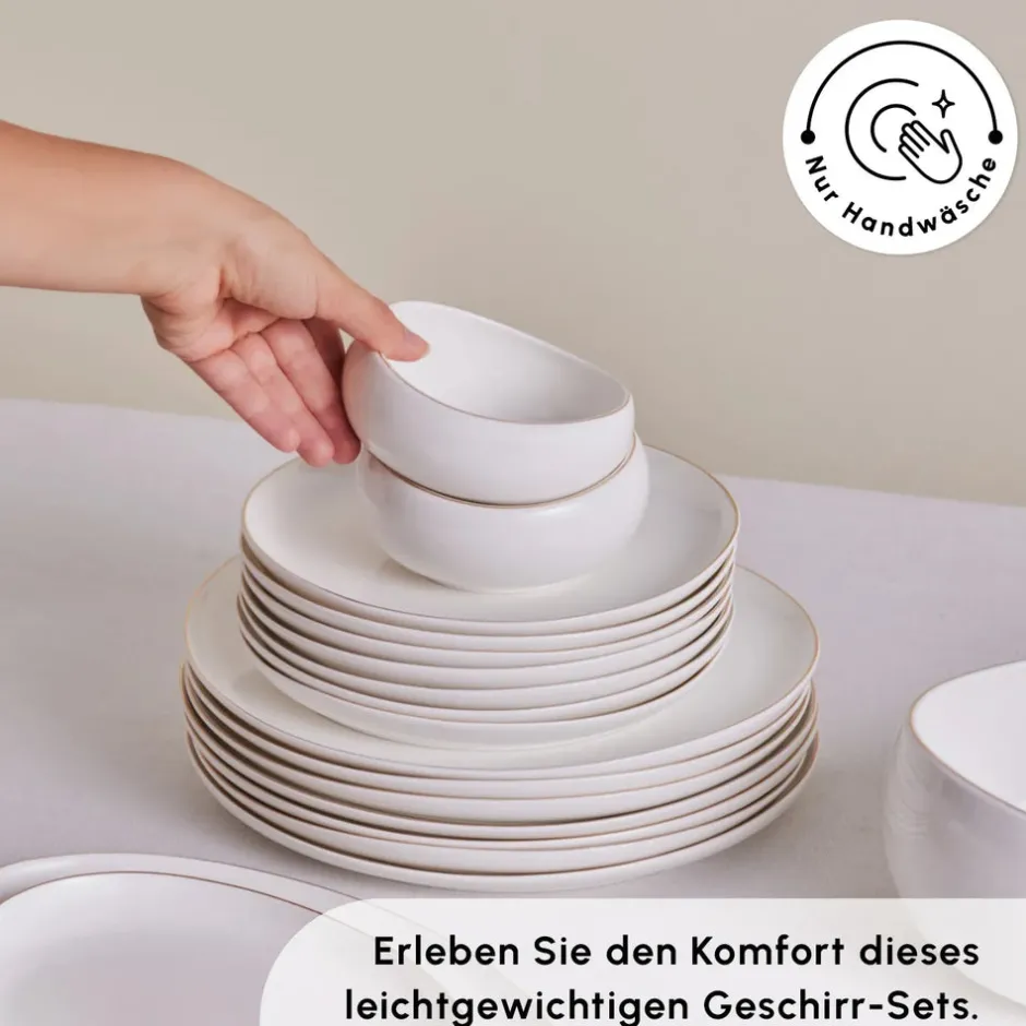 Karaca Tafelservice Für 12 Personen-Red Carpet Collection Streamline New Hole Geschirrset, 59 Teilig, New Generation Bone Gold