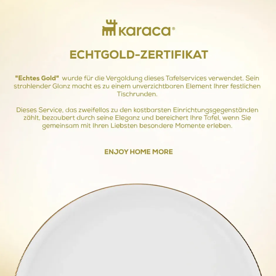 Karaca Tafelservice Für 12 Personen-Red Carpet Collection Streamline New Hole Geschirrset, 59 Teilig, New Generation Bone Gold