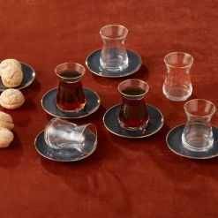 Karaca Teegläser Sets-Retro Anthrazit Teeservice für 6 Personen Rot02
