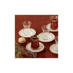 Karaca Teegläser Sets-Retro Beige Teeservice für 6 Personen Rot02