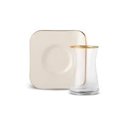 Karaca Teegläser Sets-Retro Creme 6 Personen Platz Teetasse Set, 12 Teilig Creme01