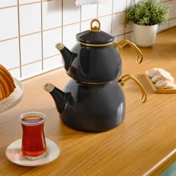 Karaca Teekannen-Retro Emaille Teekannen- Set, Anthrazit Anthracıt01