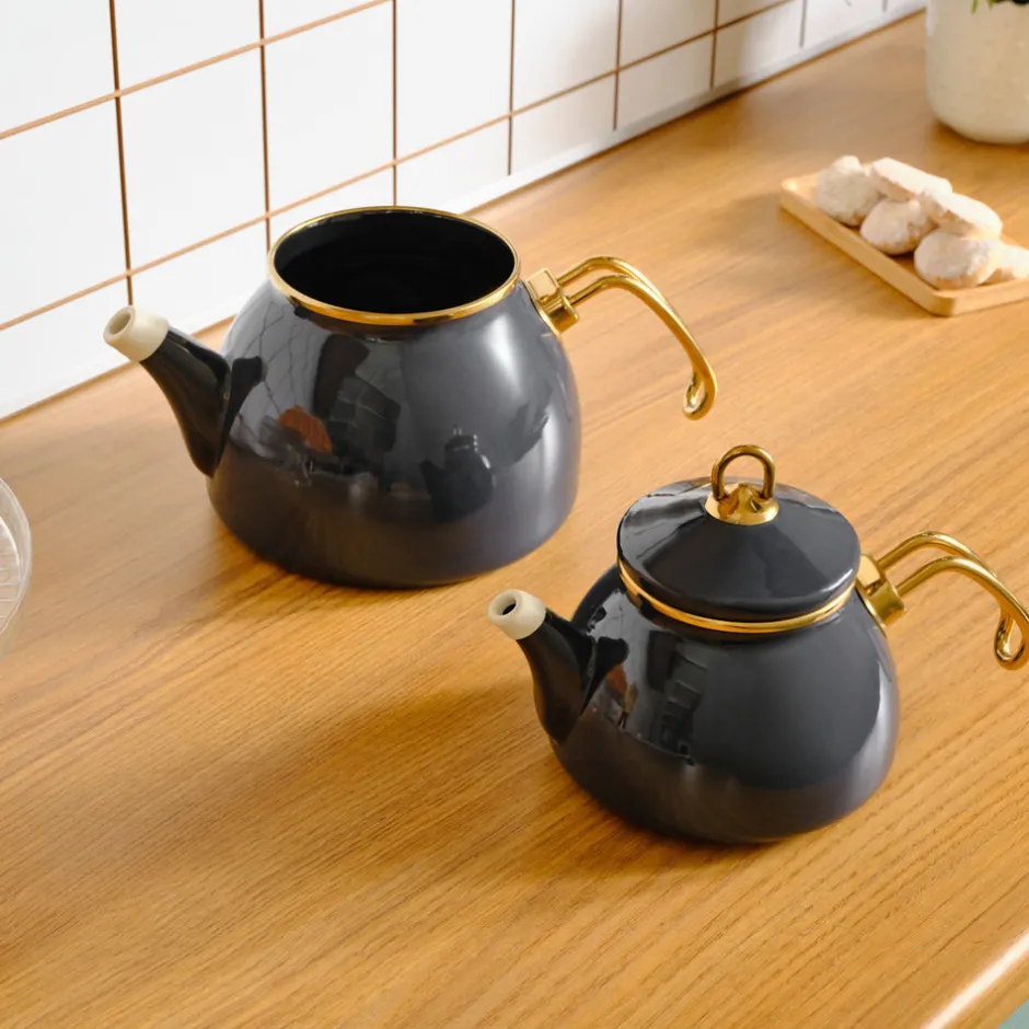 Karaca Teekannen-Retro Emaille Teekannen- Set, Anthrazit Anthracıt01
