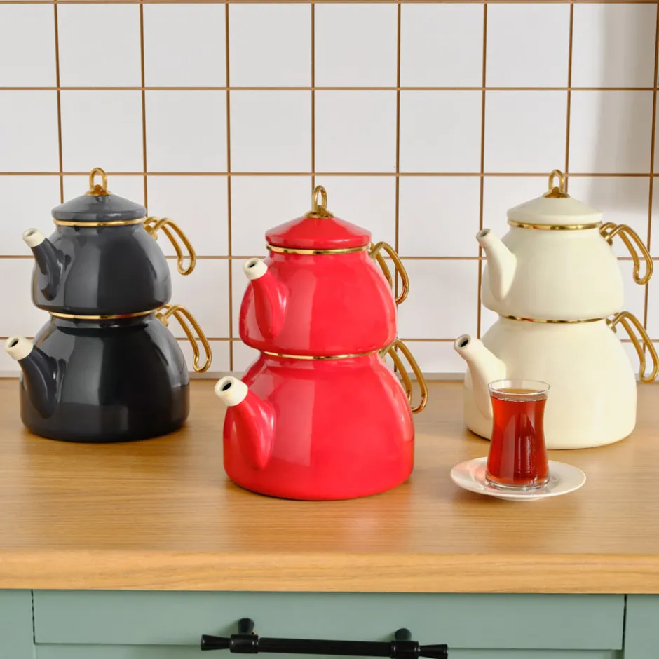 Karaca Teekannen-Retro Emaille Teekannen- Set, Anthrazit Anthracıt01