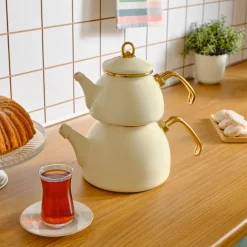 Karaca Teekannen-Retro Emaille-Creme-Teekanne Creme01