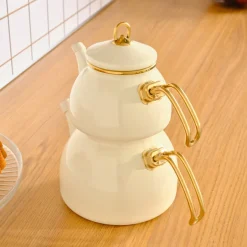 Karaca Teekannen-Retro Emaille-Creme-Teekanne Creme01