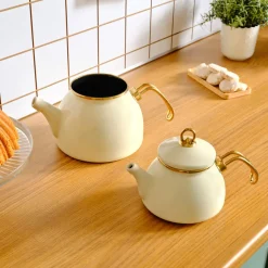 Karaca Teekannen-Retro Emaille-Creme-Teekanne Creme01