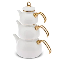Karaca Teekannen-Retro Emaillierte Teekanne, 3 Teilig, Creme Creme01