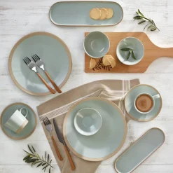 Karaca Frühstücksset Für 6 Personen-Rochelle 32 Teilige für 6 Personen Frühstücksset und Servierschalen Porzellan Aquamarın