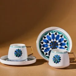 Karaca Mokka & Espressotassen Set-Roman 2-teiliges Kaffeetassenset für 2 Personen, 90 ml Grün01