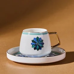 Karaca Mokka & Espressotassen Set-Roman 2-teiliges Kaffeetassenset für 2 Personen, 90 ml Grün01