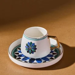 Karaca Mokka & Espressotassen Set-Roman 2-teiliges Kaffeetassenset für 2 Personen, 90 ml Grün01