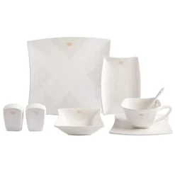 Karaca Frühstücksset Für 6 Personen-Royal Bee 32 teiliges Frühstücksset und Servierschalen Quadrat Weıß01