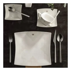 Karaca Frühstücksset Für 6 Personen-Royal Bee 32 teiliges Frühstücksset und Servierschalen Quadrat Weıß01