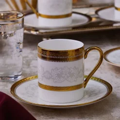 Karaca Mokka & Espressotassen Set-Royal Bone Charlotte Kaffeetassenset für 6 Personen, 90 ml Weıß Gold