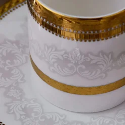 Karaca Mokka & Espressotassen Set-Royal Bone Charlotte Kaffeetassenset für 6 Personen, 90 ml Weıß Gold