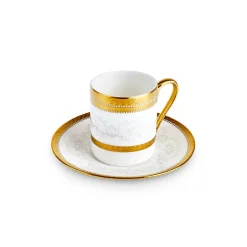 Karaca Mokka & Espressotassen Set-Royal Bone Charlotte Kaffeetassenset für 6 Personen, 90 ml Weıß Gold