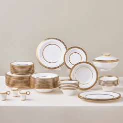 Karaca Tafelservice Für 12 Personen-Royal Bone China Charlotte 55-teiliges Tafelservice für 12 Personen, Gold