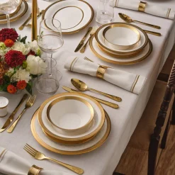 Karaca Tafelservice Für 12 Personen-Royal Bone China Charlotte 55-teiliges Tafelservice für 12 Personen, Gold