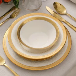 Karaca Tafelservice Für 12 Personen-Royal Bone China Charlotte 55-teiliges Tafelservice für 12 Personen, Gold