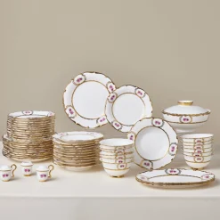 Karaca Tafelservice Für 12 Personen-Royal Bone China Elizabeth 55-teiliges Tafelservice für 12 Personen, Gold