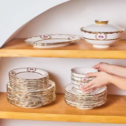 Karaca Tafelservice Für 12 Personen-Royal Bone China Elizabeth 55-teiliges Tafelservice für 12 Personen, Gold