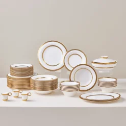 Karaca Tafelservice Für 12 Personen-Royal Bone China Victoria 55-teiliges Tafelservice für 12 Personen, Gold
