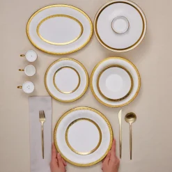 Karaca Tafelservice Für 12 Personen-Royal Bone China Victoria 55-teiliges Tafelservice für 12 Personen, Gold