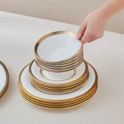 Karaca Tafelservice Für 12 Personen-Royal Bone China Victoria 55-teiliges Tafelservice für 12 Personen, Gold