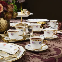 Karaca Mokka & Espressotassen Set-Royal Bone Diana Kaffeetassenset für 6 Personen, 90 ml Weıß Gold
