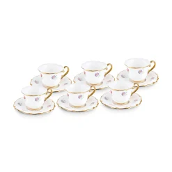 Karaca Mokka & Espressotassen Set-Royal Bone Diana Kaffeetassenset für 6 Personen, 90 ml Weıß Gold
