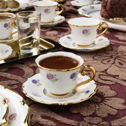 Karaca Mokka & Espressotassen Set-Royal Bone Diana Kaffeetassenset für 6 Personen, 90 ml Weıß Gold