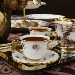 Karaca Mokka & Espressotassen Set-Royal Bone Diana Kaffeetassenset für 6 Personen, 90 ml Weıß Gold