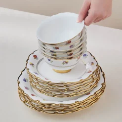 Karaca Tafelservice Für 12 Personen-Royal Bone Diana 55-teiliges 12-Personen-Geschirrset Gold