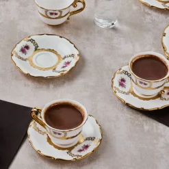 Karaca Mokka & Espressotassen Set-Royal Bone Elizabeth Kaffeetassenset für 6 Personen, 90 ml Multıfarben
