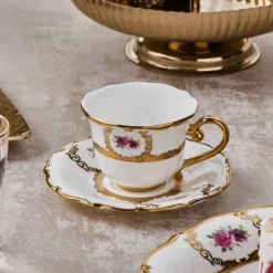 Karaca Mokka & Espressotassen Set-Royal Bone Elizabeth Kaffeetassenset für 6 Personen, 90 ml Multıfarben