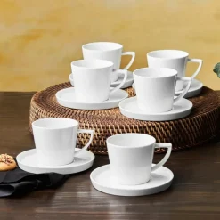 Karaca Teetassen Sets-Salvare für 6 Personen Teetasse und Untertasse Set, 12 Teilig, New Generation Bone, 260 ml, Weiß Weıß01