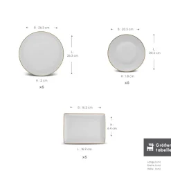 Karaca Tafelservice Für 6 Personen-Santo für 6 Personen Geschirrset 18 Teilig, New Generation Bone, Weiß Gold
