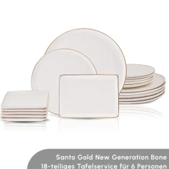 Karaca Tafelservice Für 6 Personen-Santo für 6 Personen Geschirrset 18 Teilig, New Generation Bone, Weiß Gold