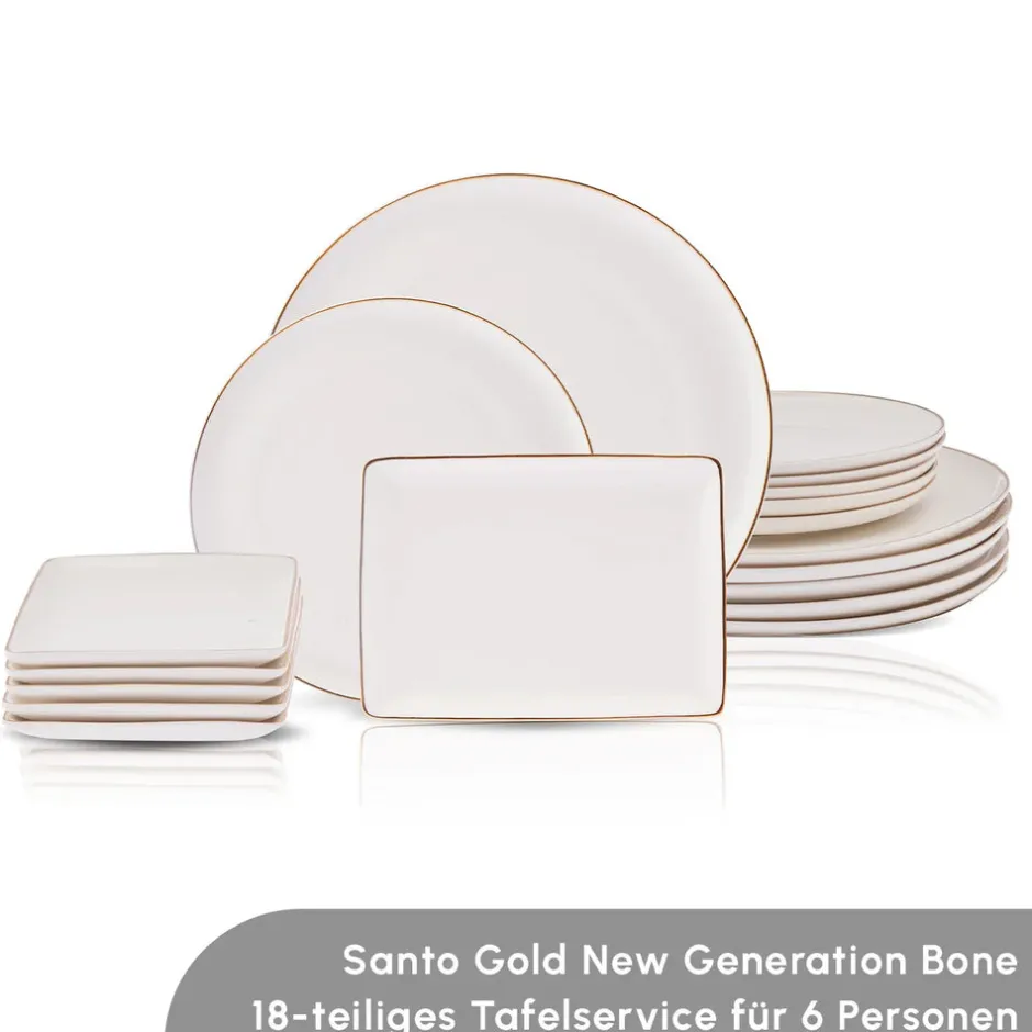Karaca Tafelservice Für 6 Personen-Santo für 6 Personen Geschirrset 18 Teilig, New Generation Bone, Weiß Gold