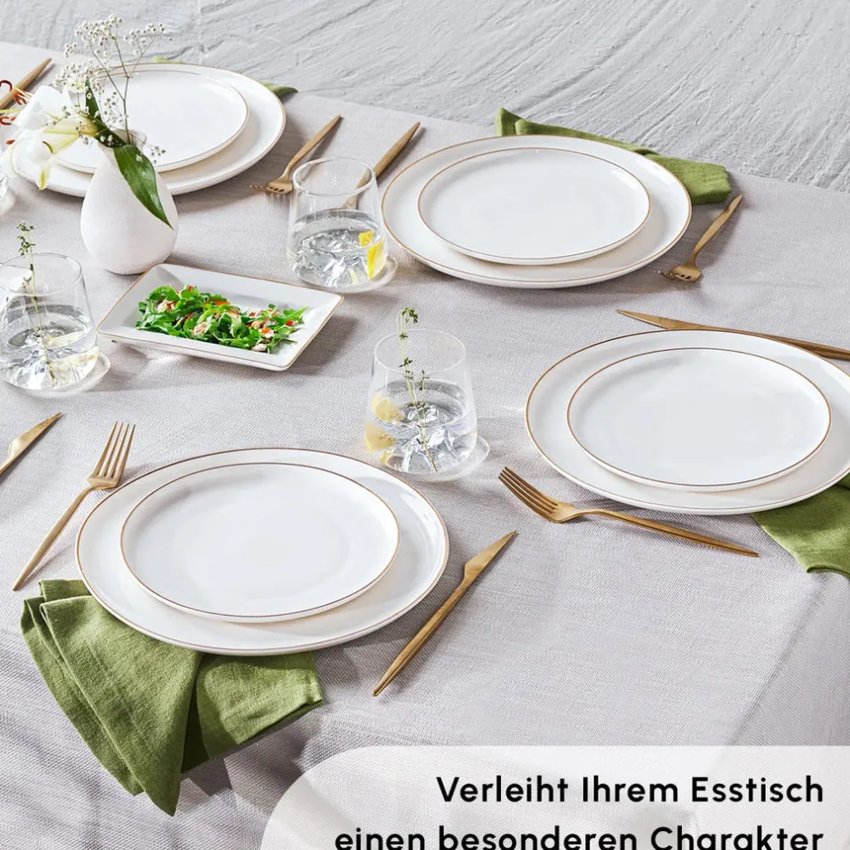 Karaca Tafelservice Für 6 Personen-Santo für 6 Personen Geschirrset 18 Teilig, New Generation Bone, Weiß Gold