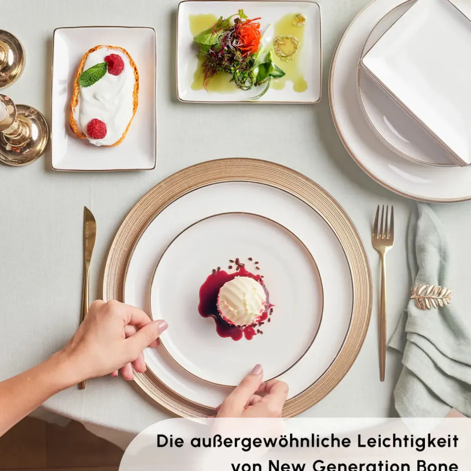 Karaca Tafelservice Für 6 Personen-Santo für 6 Personen Geschirrset 18 Teilig, New Generation Bone, Weiß Gold